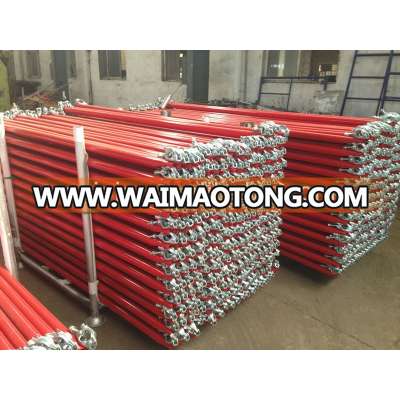 Red powder coated scaffolding brace with couplers